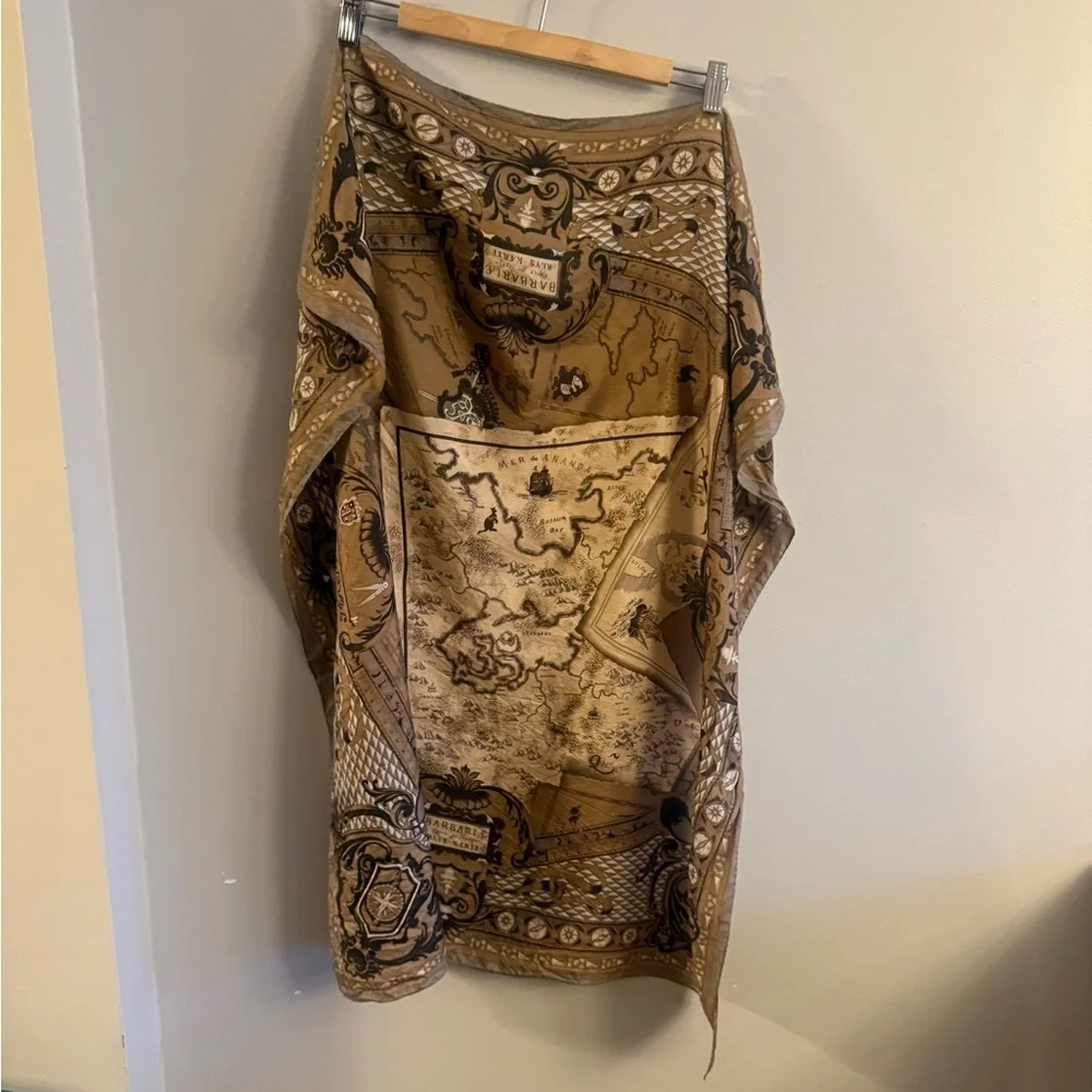 Barbarie Vintage Map Print Silk Scarf | World Map Travel Design